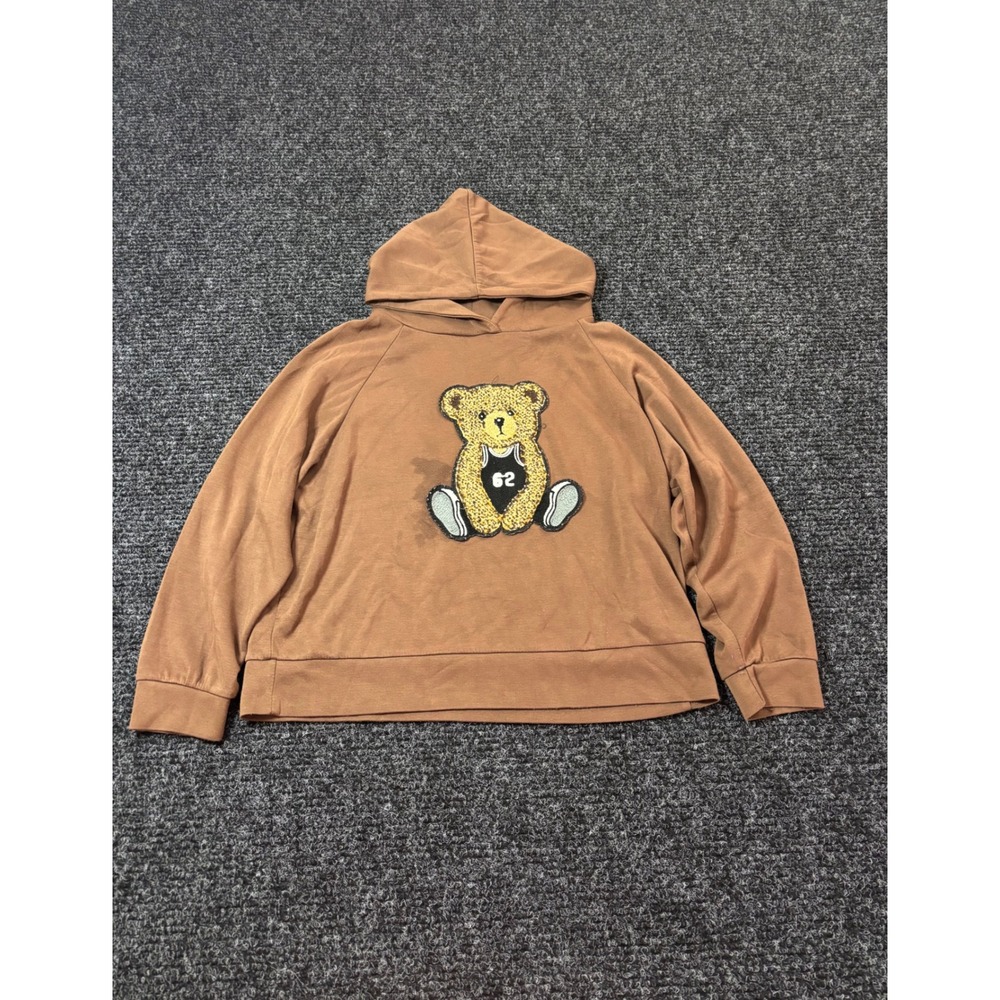 In Italy Brown Teddy Bear Patch Hoodie Raglan Sleeve Pullover Sweatshirt
